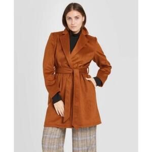 A New Day Wool Blend Belted Overcoat XXL Brown Notched Lapel Long Fall Jacket